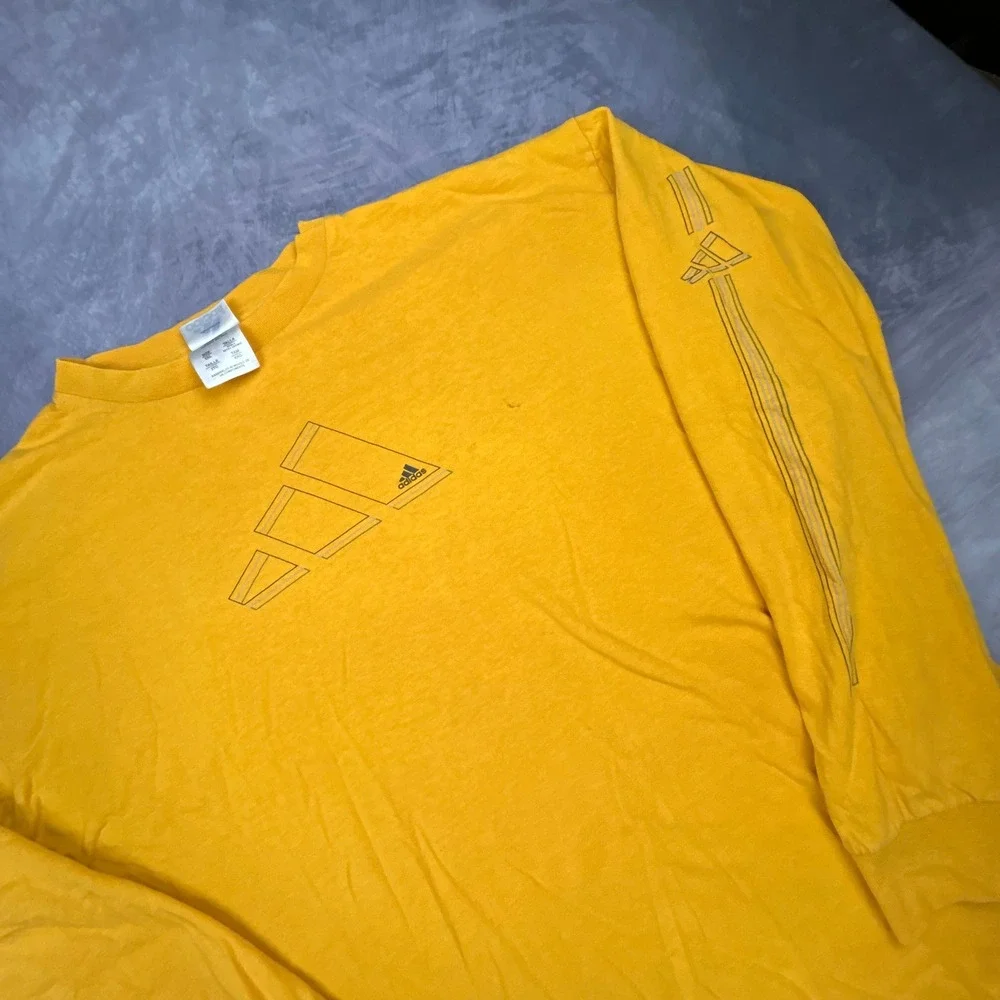 Vintage 90s Adidas Long Sleeve T-Shirt Yellow Boxy Skater Streetwear 2XL